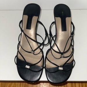 Black Strappy Sandals Heel Leather 90s Gloria Vanderbilt
